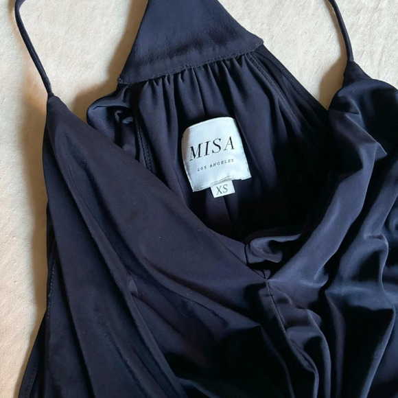 MISA Los Angeles Domino Dress Draped Ruched Knee Length Navy Size XS Cocktail - Picture 6 of 8